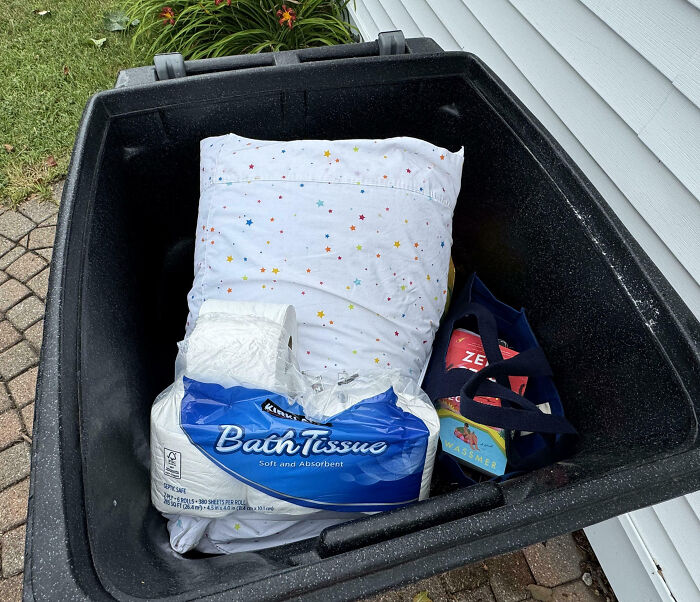 Father-In-Law ‘Protects’ Our Stuff From The Rain By Putting It In The Trash