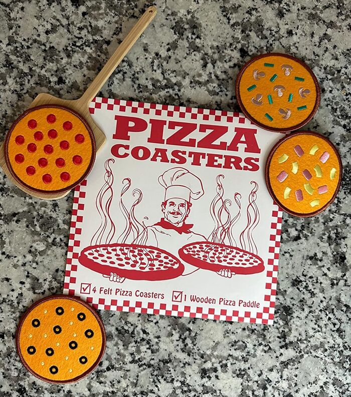 Leave Your Pizza Box On The Table—When It’s Actually These Fun Pizza-Shaped Drink Coasters