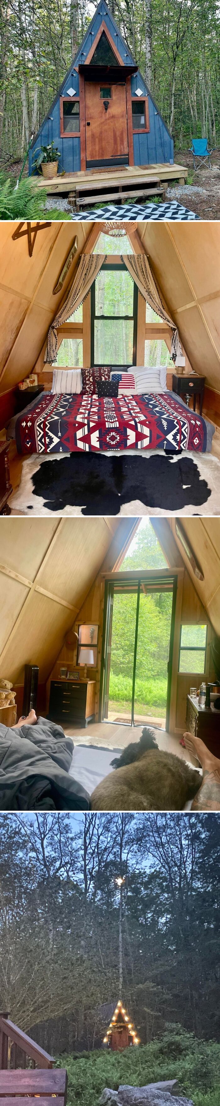 Built This A-Frame Cabin For Guests, No Power But Solar Packs Got Me Covered