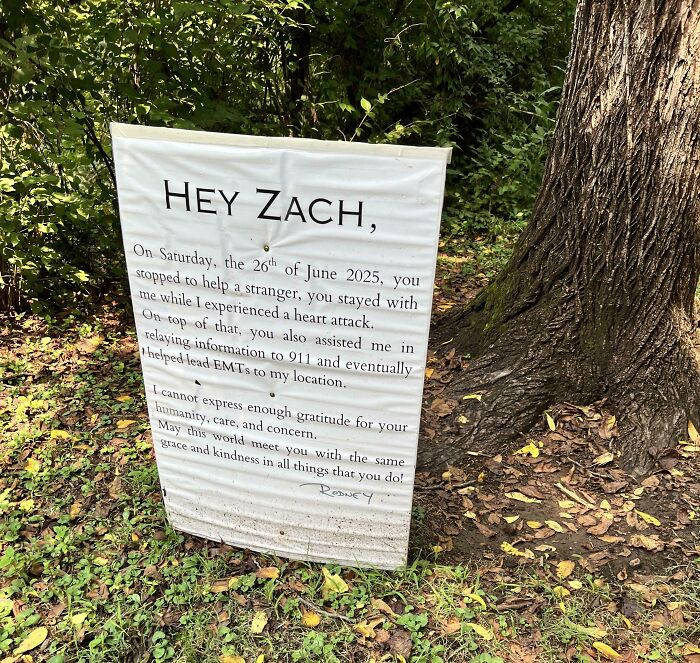 Thank You Note Left on Hiking Trail for a Good Samaritan