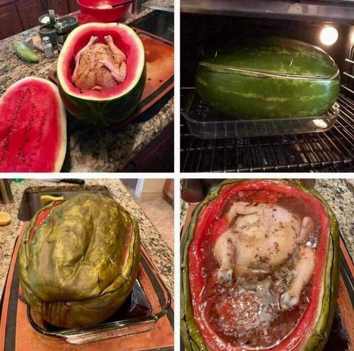 Juicy Chicken Baked... Inside a Watermelon? Yep.