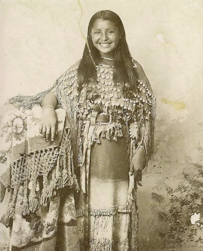 Kiowa Girl O-O-Be Sparkles In Elk Teeth Dress, Oklahoma, 1894