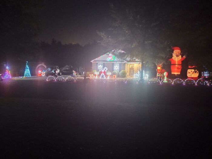 Neighbors Already Have Christmas Lights Up For Halloween