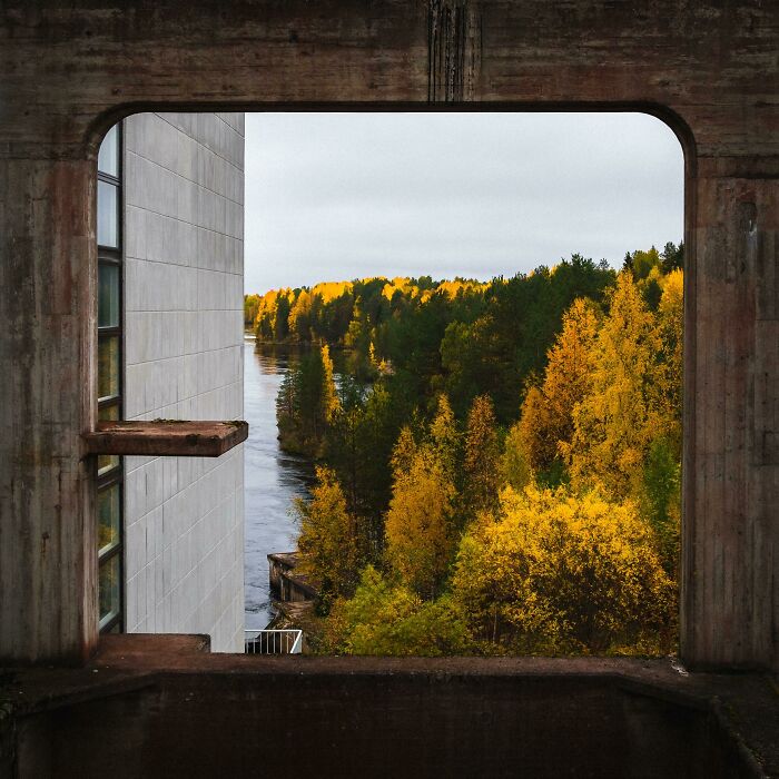 Autumn Stretched Out on a River Dam