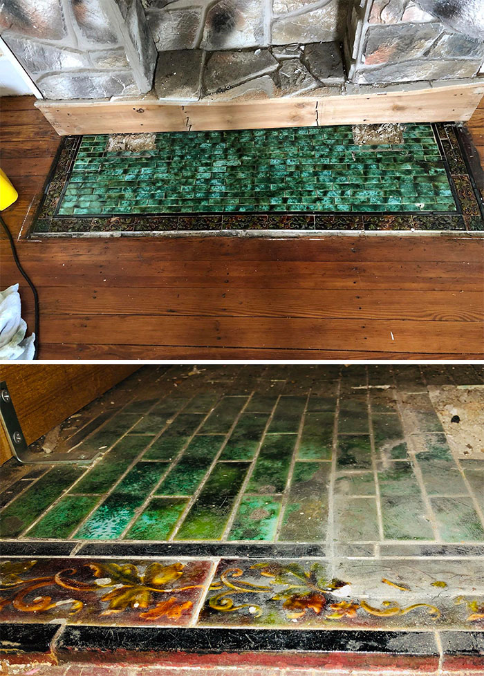 Restoring My 1880 Victorian And Found Gorgeous Tiles Behind A Fake Fireplace
