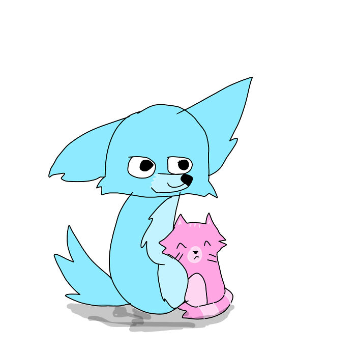 Blue Dog and Pink Cat Are Best Buddies