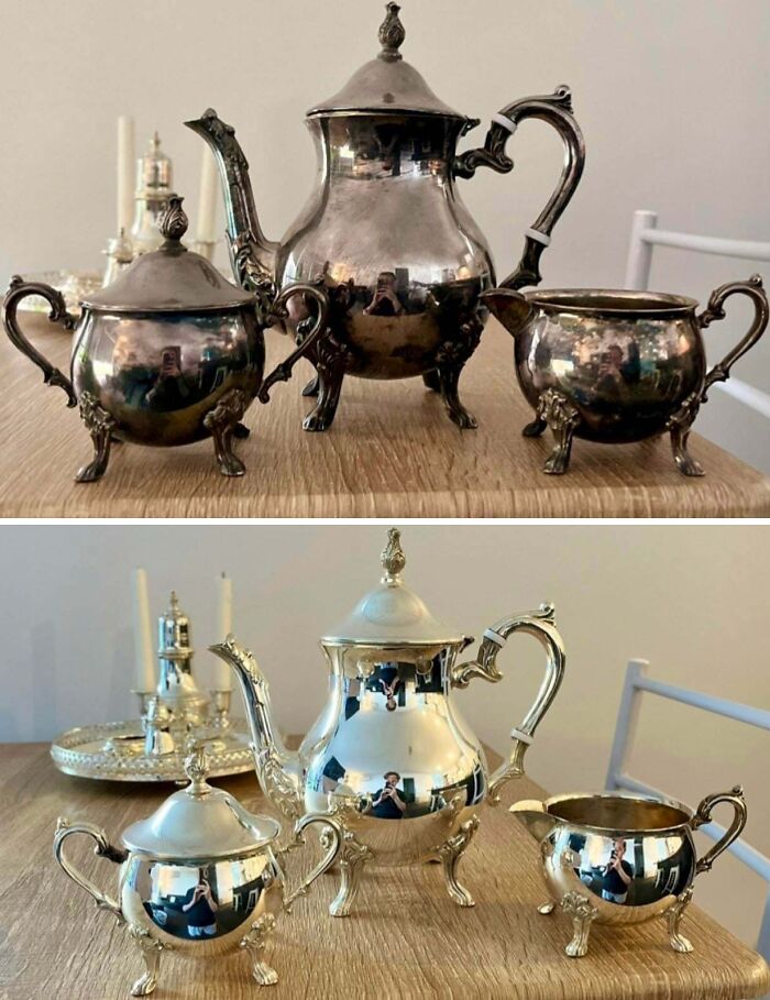 Rodd Silver Plate Tea Set: Before And After Cleaning Magic