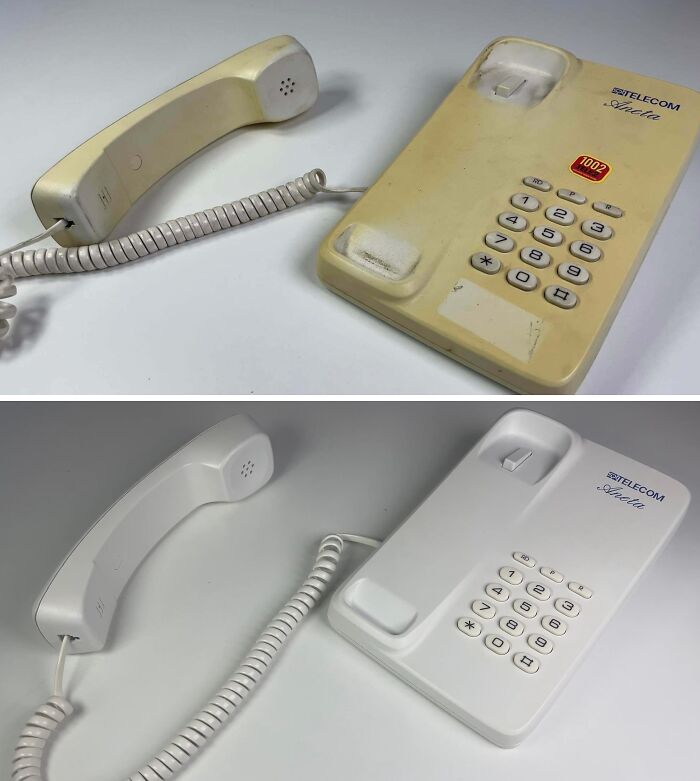 Vintage 90s Landline Phone Gets Whitening And Deep Cleaning Glow-Up