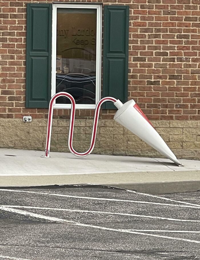 The Coolest Toothpaste-Themed Bike Rack You’ll Ever See at the Dentist’s Office
