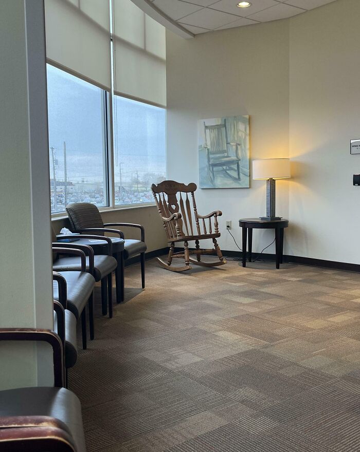 This Wooden Rocking Chair in the Doctor’s Office Waiting Area is Seriously Cool