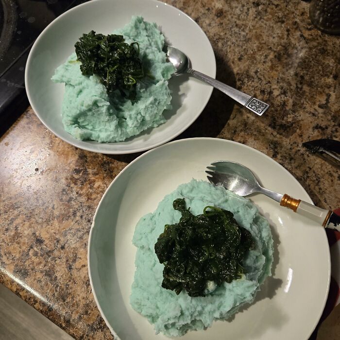 Peter Pan Food: Blue Mashed Potatoes with Spinach Topping