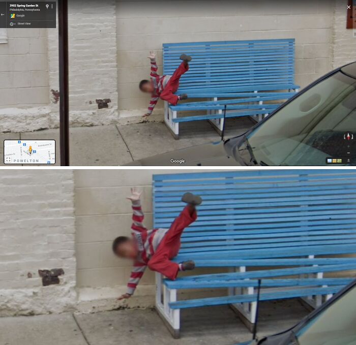 Boy Falling Off A Bench – Caught In The Act On Google Maps