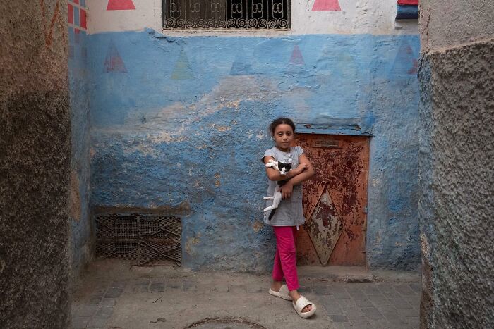 "A Stray Cat, A Loving Girl", Fez, Morocco, 2023