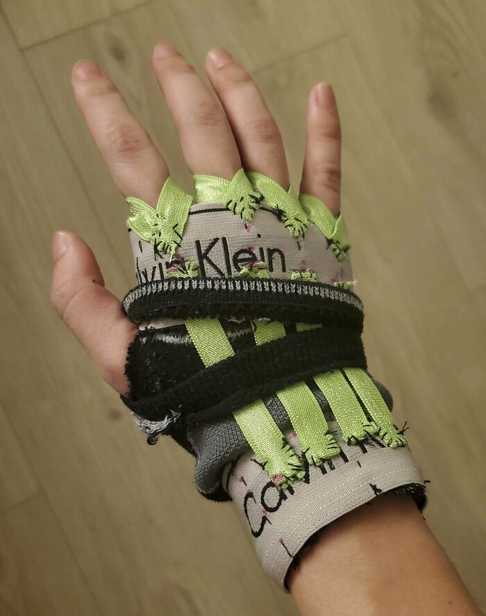 Made a Tendonitis Wrist Brace Out of Old Underwear and Socks