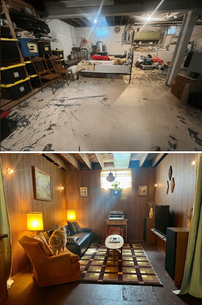 Turning Our Basement Storm Shelter into a Cozy ‘70s Den