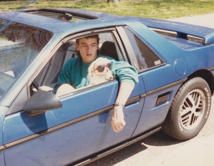 Me, My Dog Wearing Sunglasses, and My 1984 Fiero SE—Ultimate '80s Squad