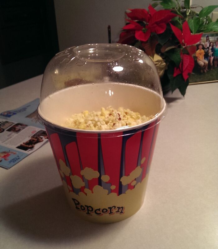 Popcorn Bucket with Lid You Can Shake to Coat and Then Use as a Bowl