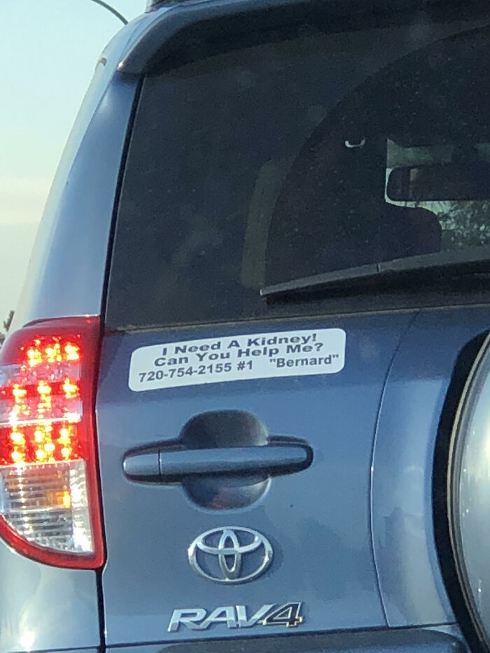 Bumper Sticker Asking for a Kidney Because Hope is Real