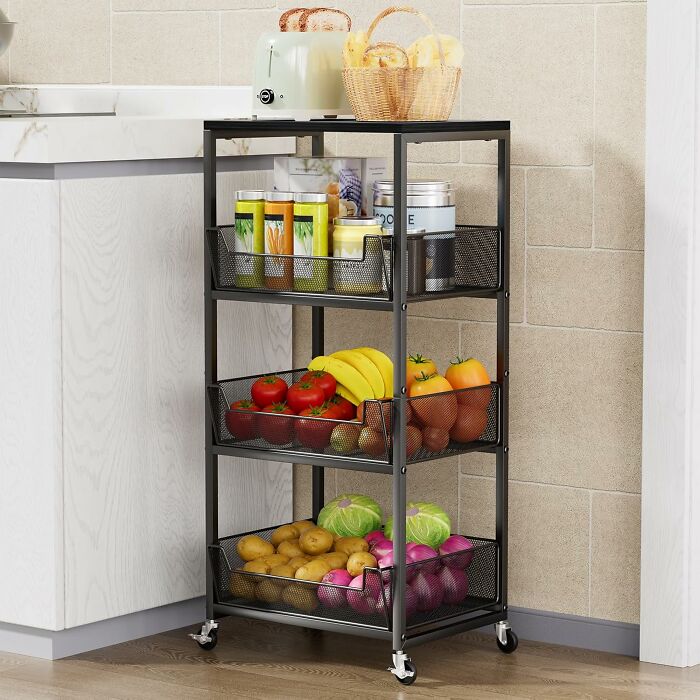 Give Those Forgotten Fruits & Veggies a VIP Spot With This 4-Tier Basket Cart