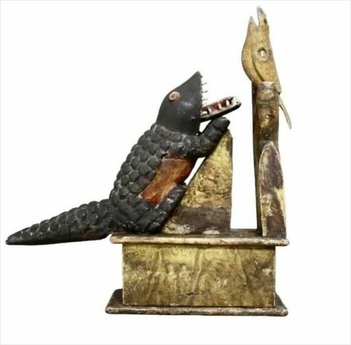 Handmade Crocodile And Bird Coin Bank (Circa 1910)