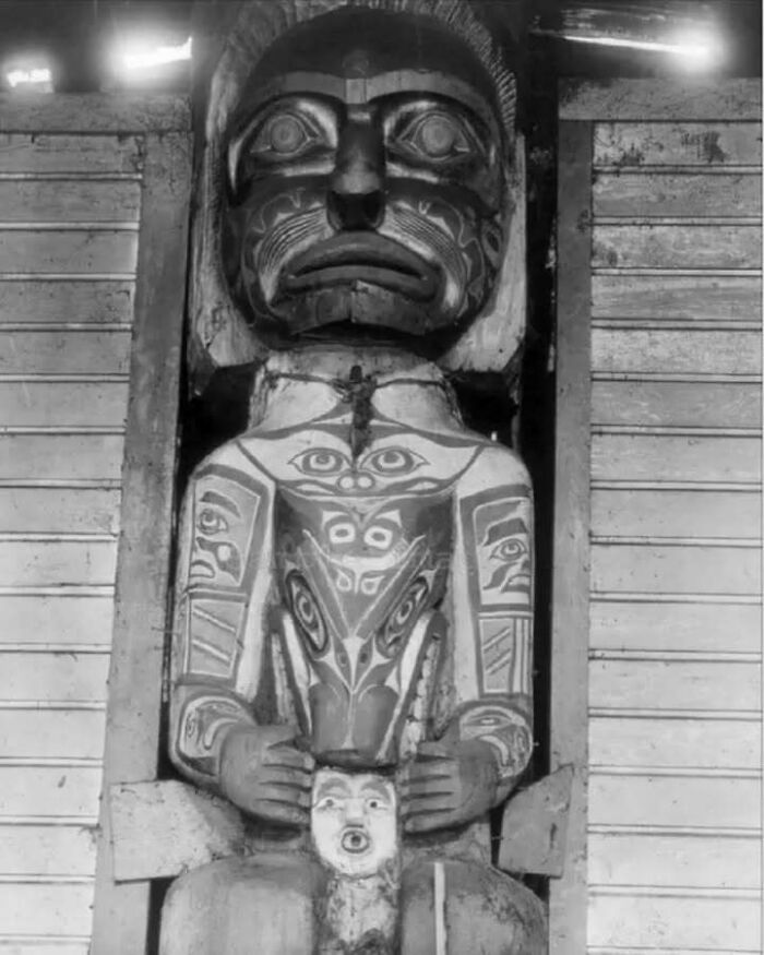 Koskimo House-Post Captured In A 1914 Photo By Edward S. Curtis