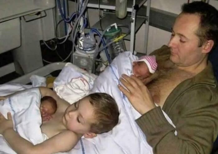 Big Brother Power Move: Helping Dad With Premature Twins’ Skin Time