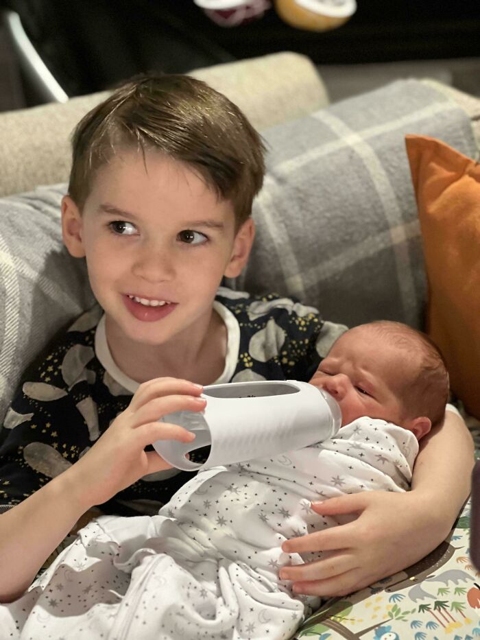 Almost 5-Year-Old Fed His Newborn Brother—Cue The Waterworks (Yes, Mine!)