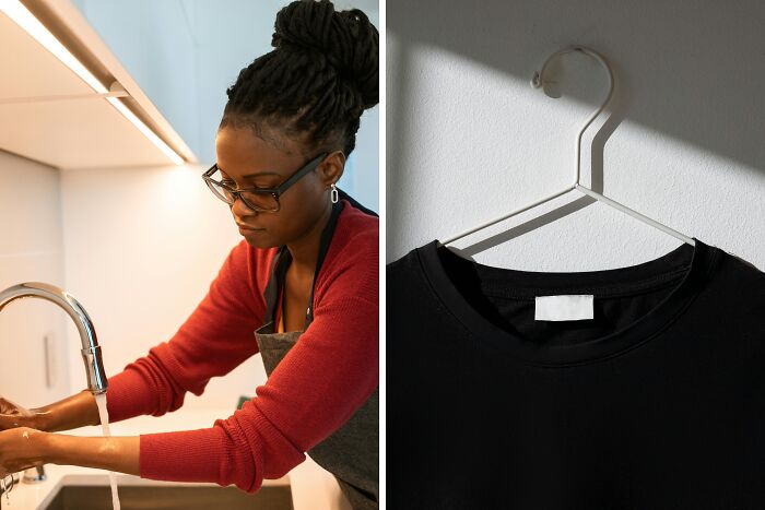 Sleeves sliding down while washing hands or shirt tag itching your neck?