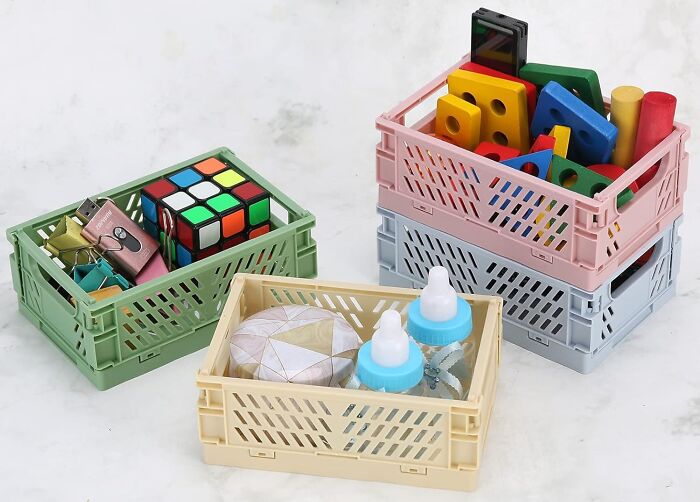 That Random Pile On Your Side Table? Pop It In These Fun Colored Crates