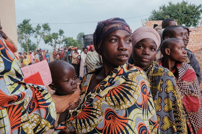 People Lining Up to Vote at a School in Burundi