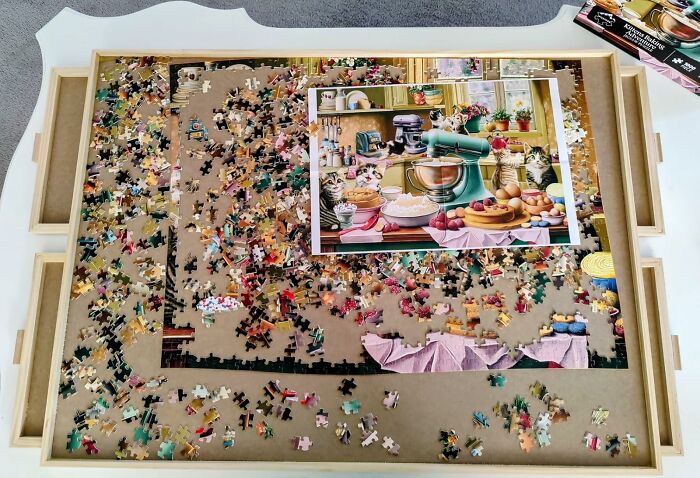 That Puzzle Hogging Your Table Finally Has A Fancy New Home: The Rotating Puzzle Board With Drawers