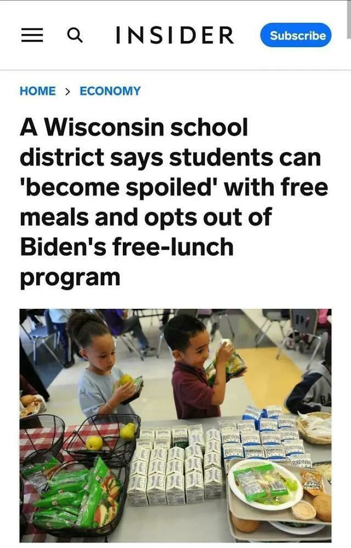 Wisconsin School District Says Students Can "Become Spoiled" With Free Meals