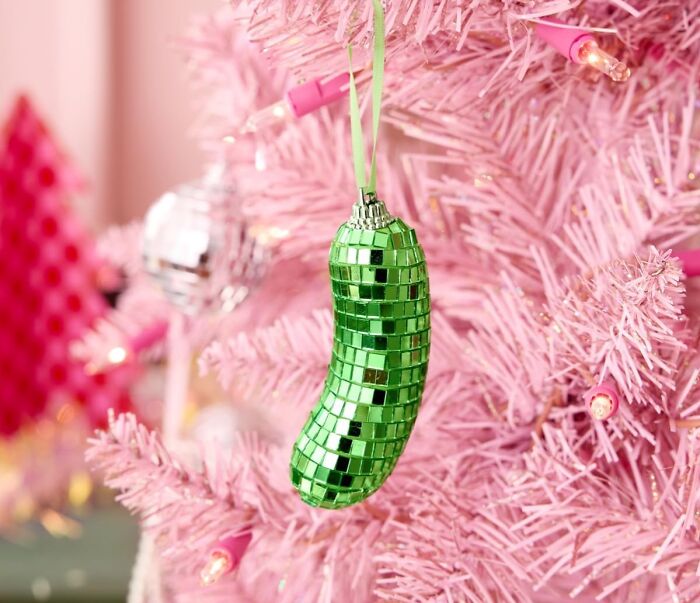 Make Your Tree Chaotic And Sparkly With This Disco Pickle Ornament