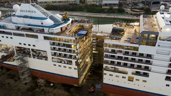 Why Build New When You Can Cut a Cruise Ship in Half and Add More Space? Genius!