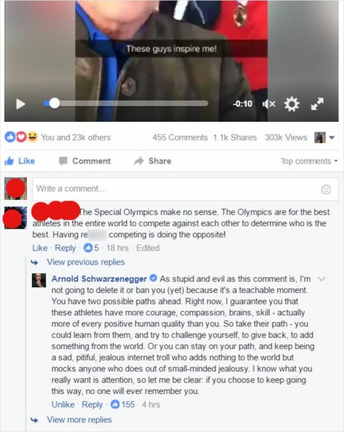 Guy Throws Shade on Arnold's Special Olympics Post and Gets Instant Shut Down