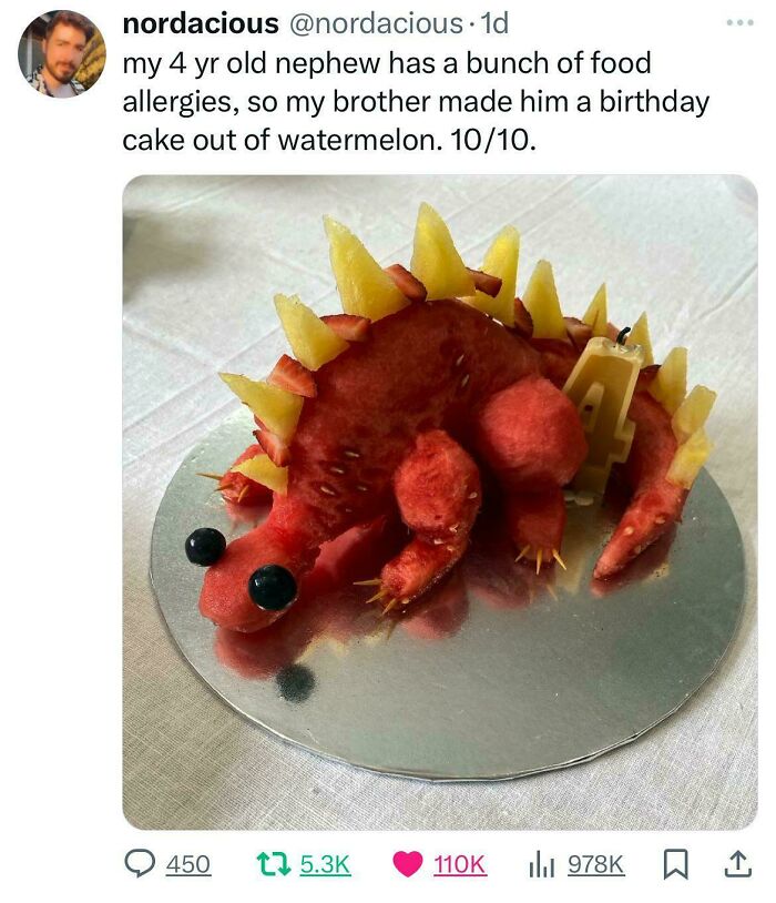 Brother Whips Up A Dino Watermelon Cake For Nephew Allergic To Everything