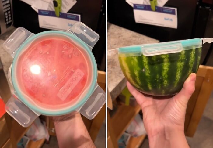 Tupperware Lid Perfectly Wrapping My Watermelon Leftovers