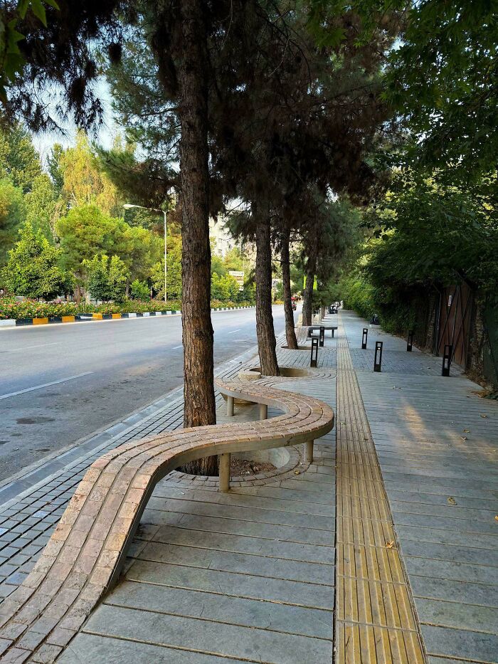 Sidewalk That Becomes A Bench. Bam!