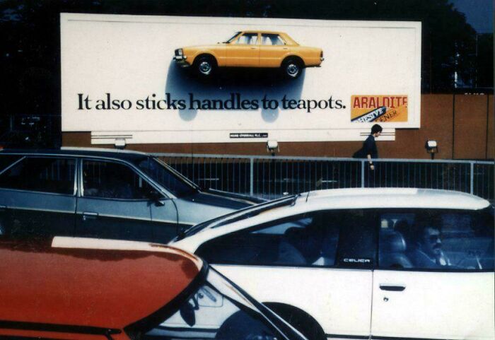 1983 Glue Ad: 'It Also Sticks Handles To Teapots.'