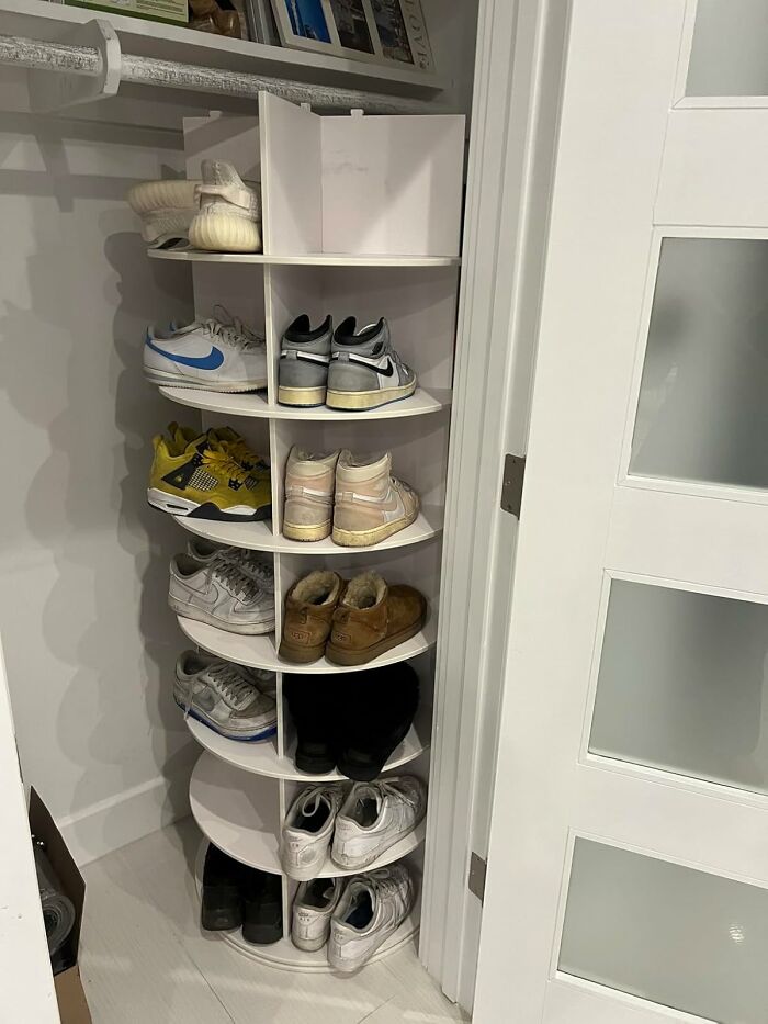 Turn That Sad Shoe Pile Into A Fancy 7-Tier Rotating Shoe Rack Tower