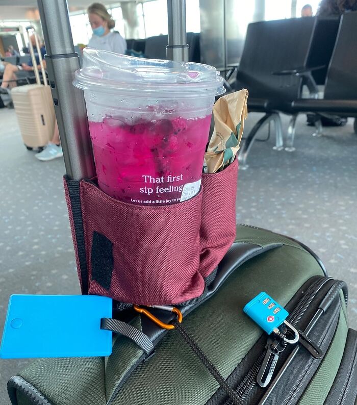 Coffee In One Hand, Phone In The Other: Meet The Luggage Travel Cup Holder, Your New Airport BFF