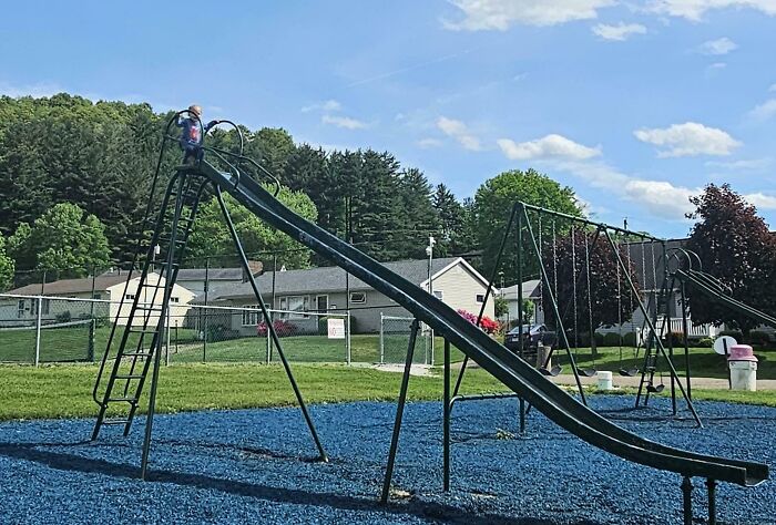 He Wanted To Go Alone on the Slide—Big Slide for a Tiny Two-Year-Old!