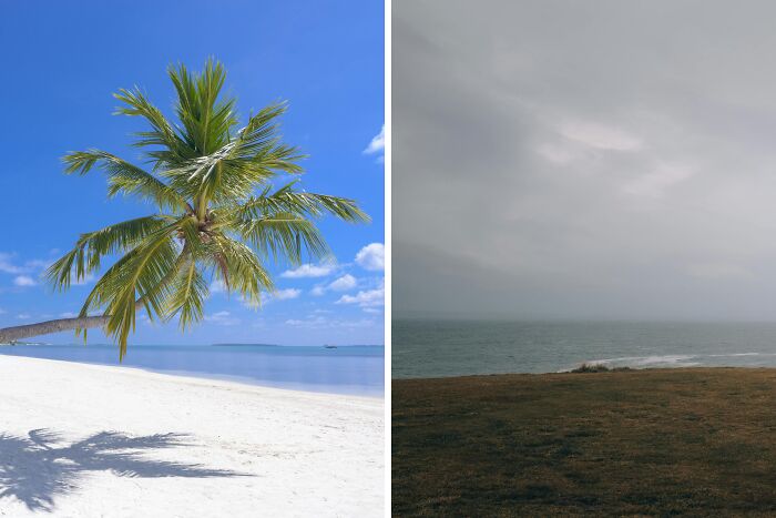 Beach day in sunshine with cold water or rainy day with warm water?
