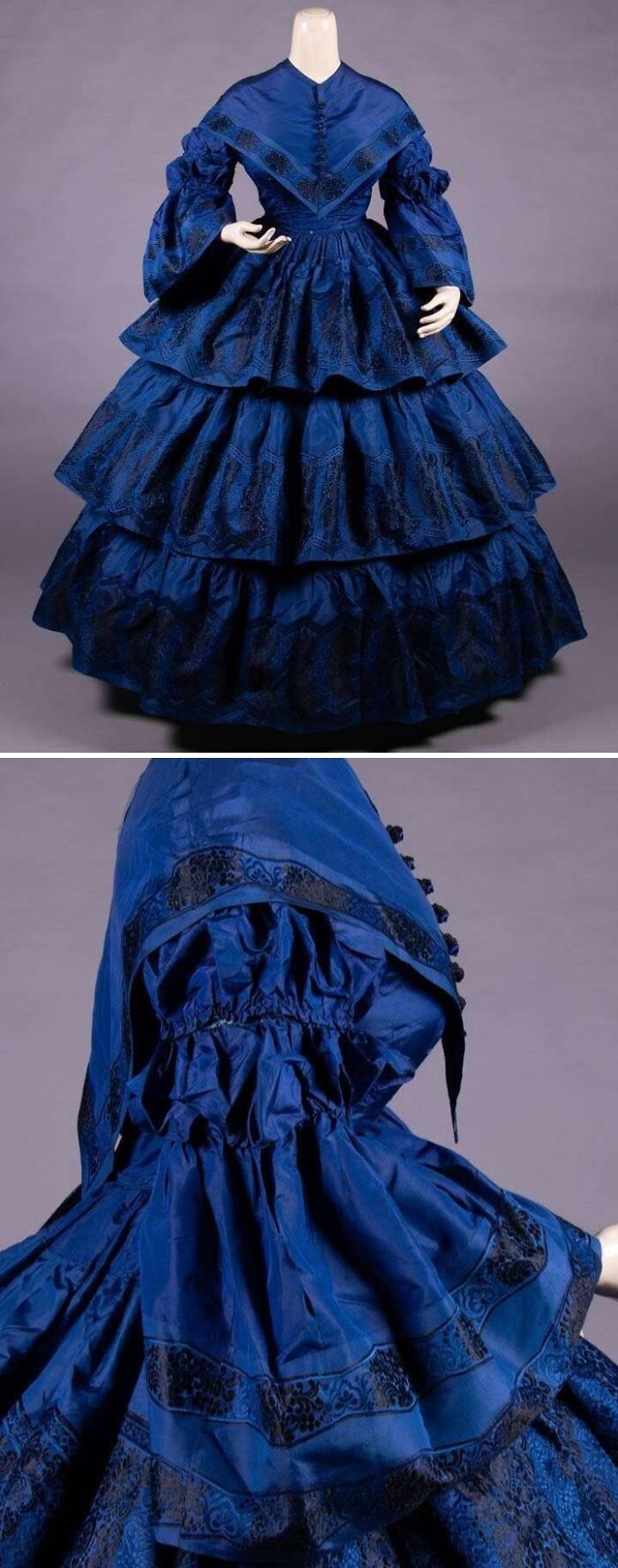 Sapphire Blue Silk Day Dress, Rocking the Mid-1850s Look