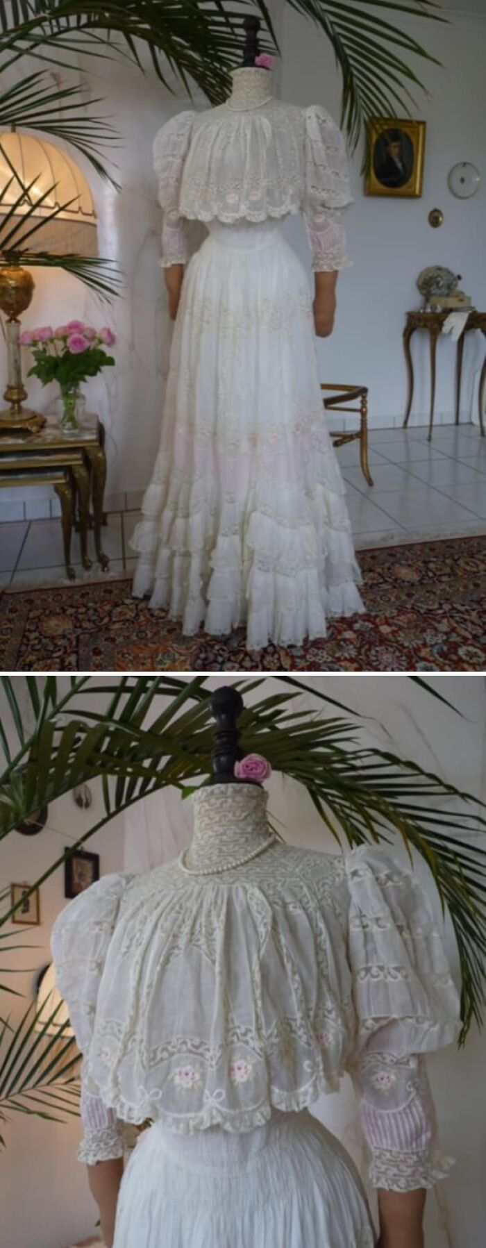 Fancy & Flowery: 19th-Century White Cotton Lawn Tea Gown with Lace