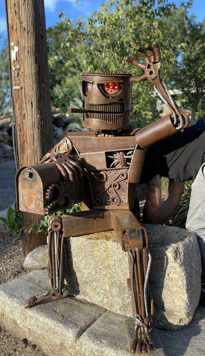 Scrappy Scrap Metal Mailbox Art