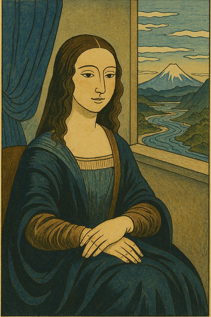 Mona Lisa’s Wave Ride with Hokusai