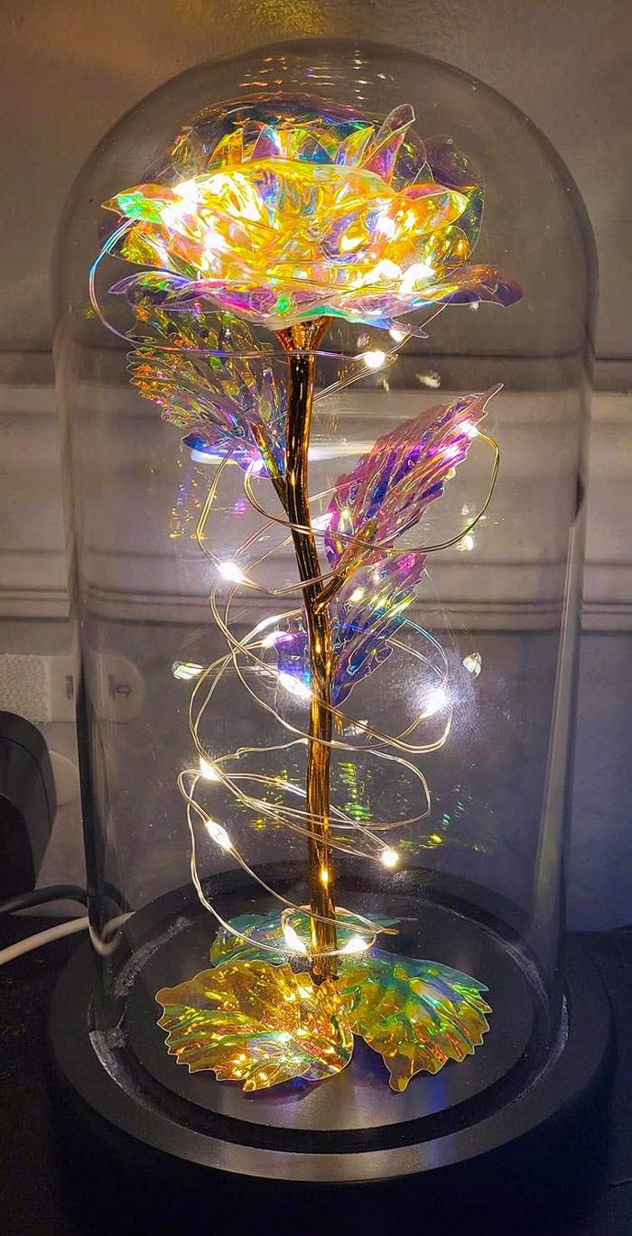 Artificial Flower Rose In Glass Dome: Forever Blooms + A Night Light? Yes, Please!