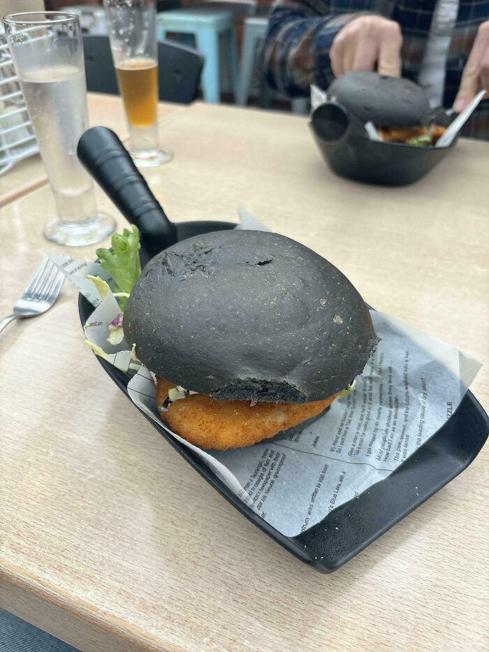 Chicken Burger Served On A Shovel. Yep.