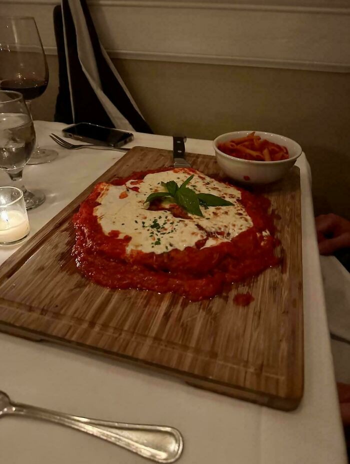 Chicken Parm Served on a Plank. Rustic Much?